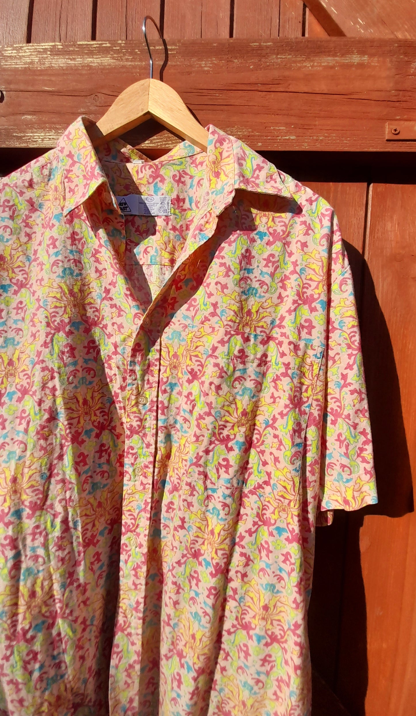 Vintage 70s C&A NEW FAST Mens Pink Cotton Pastel Paisley Shirt