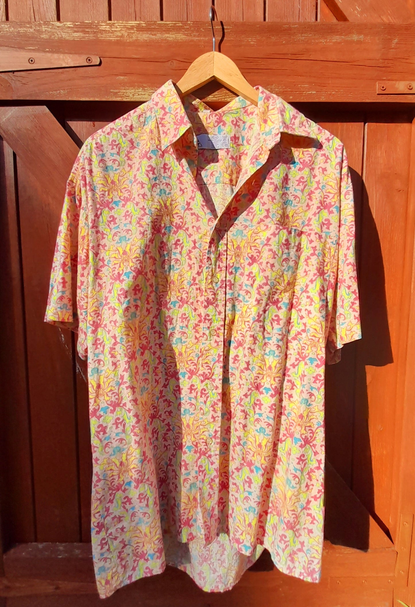 Vintage 70s C&A NEW FAST Mens Pink Cotton Pastel Paisley Shirt