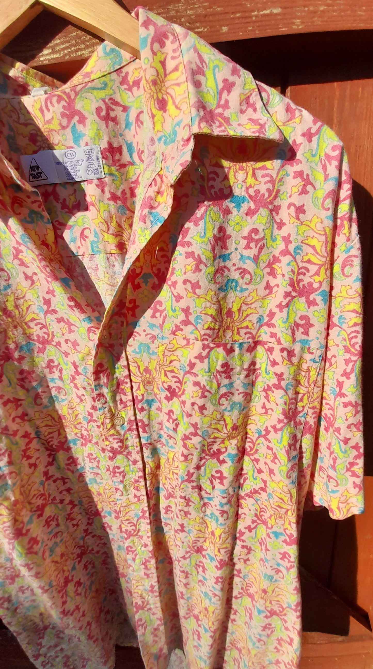 Vintage 70s C&A NEW FAST Mens Pink Cotton Pastel Paisley Shirt