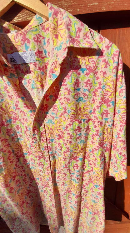Vintage 70s C&A NEW FAST Mens Pink Cotton Pastel Paisley Shirt