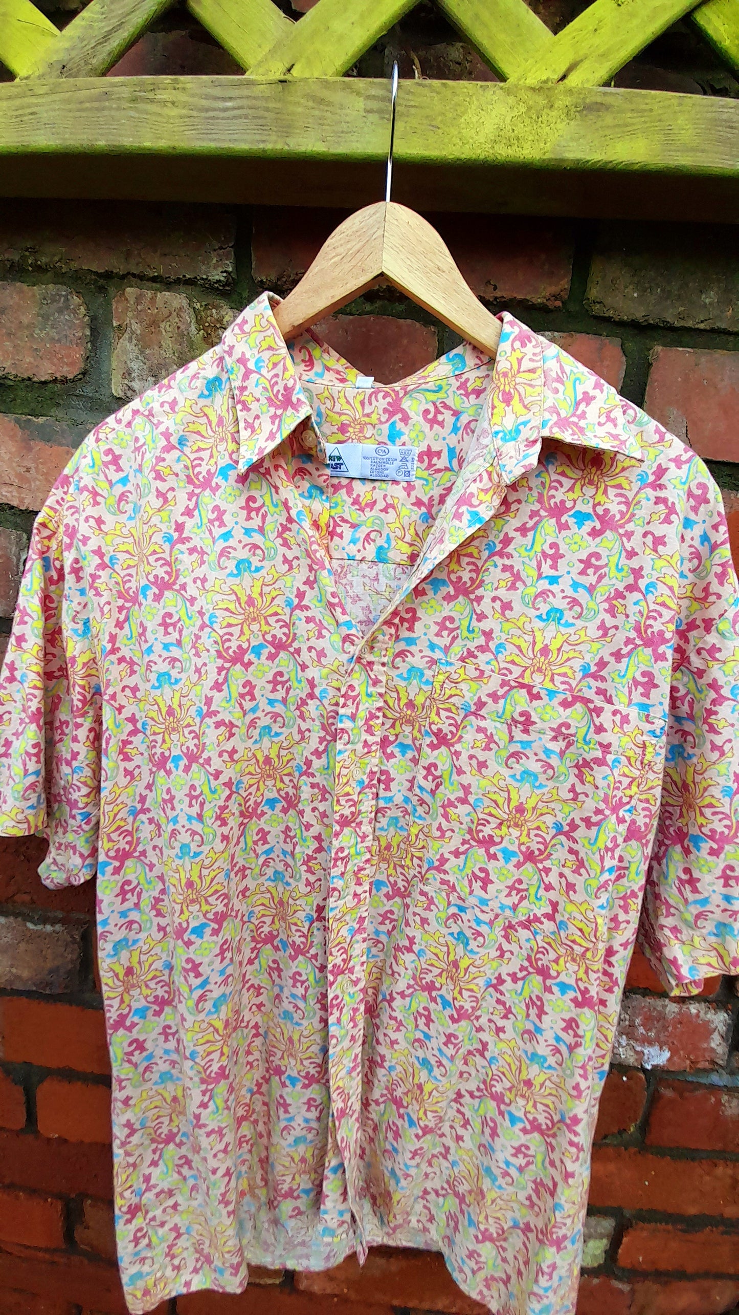 Vintage 70s C&A NEW FAST Mens Pink Cotton Pastel Paisley Shirt