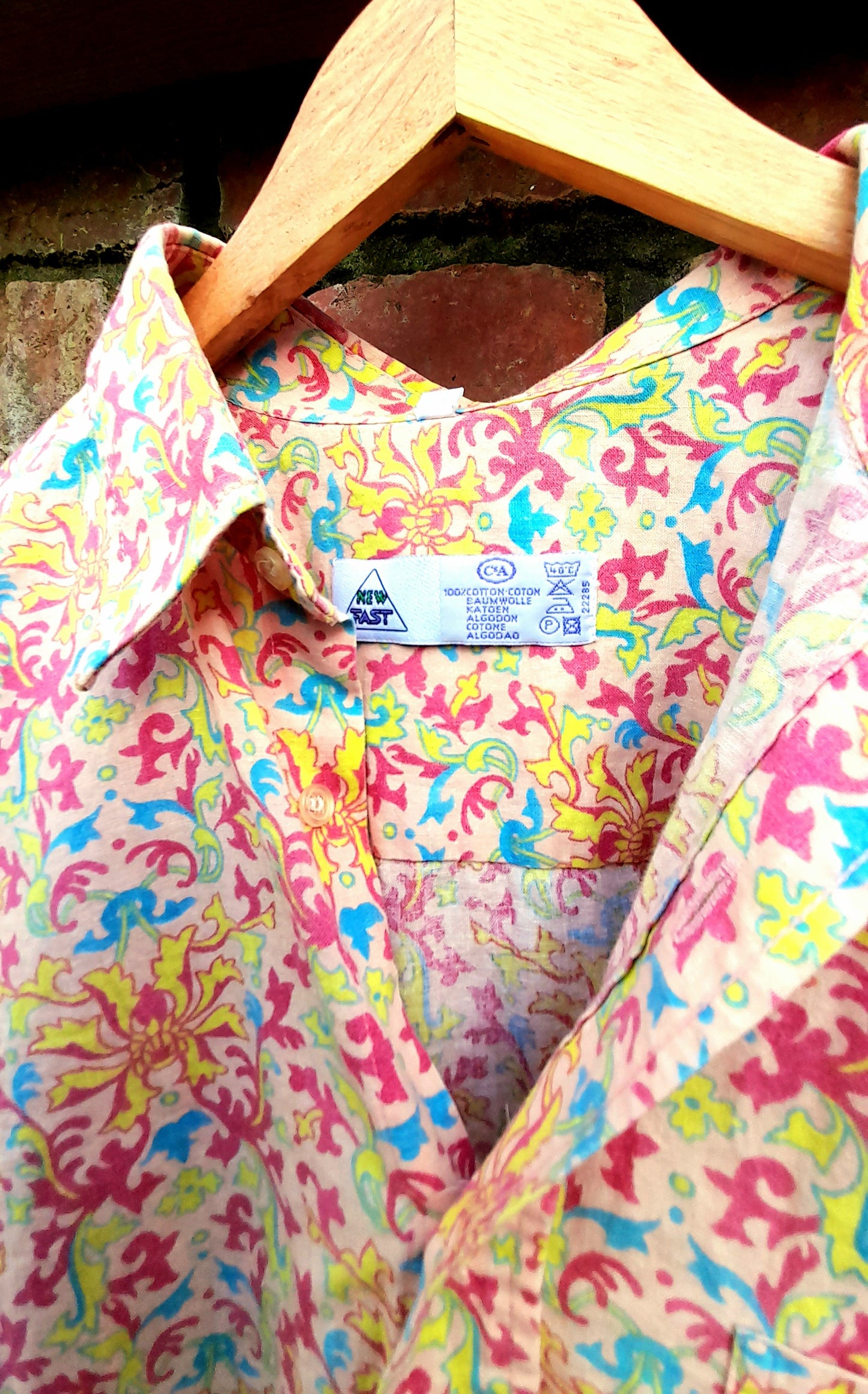 Vintage 70s C&A NEW FAST Mens Pink Cotton Pastel Paisley Shirt