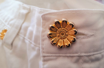 Vintage Y2K Moschino Gold Flower White Cotton Slim Fit Jeans