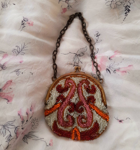 Antique 1930s Small Glass Beaded Clasp Purse