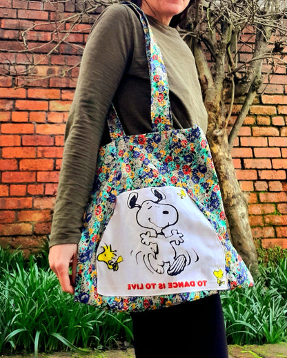 Cotton Fabric Upcycled Vintage Snoopy Retro Ditsy Floral Tote Bag