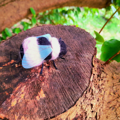 Pink & Black Bumble Bee Needle Felted Wool Organza Pin Adornment