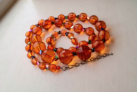 Orange Faceted Cut Glass Bead Vintage Necklace