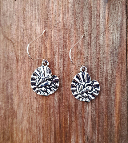 Silver Lily Pad Frog Vintage Charm Drop Earrings