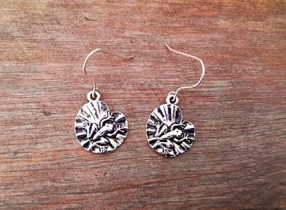 Silver Lily Pad Frog Vintage Charm Drop Earrings
