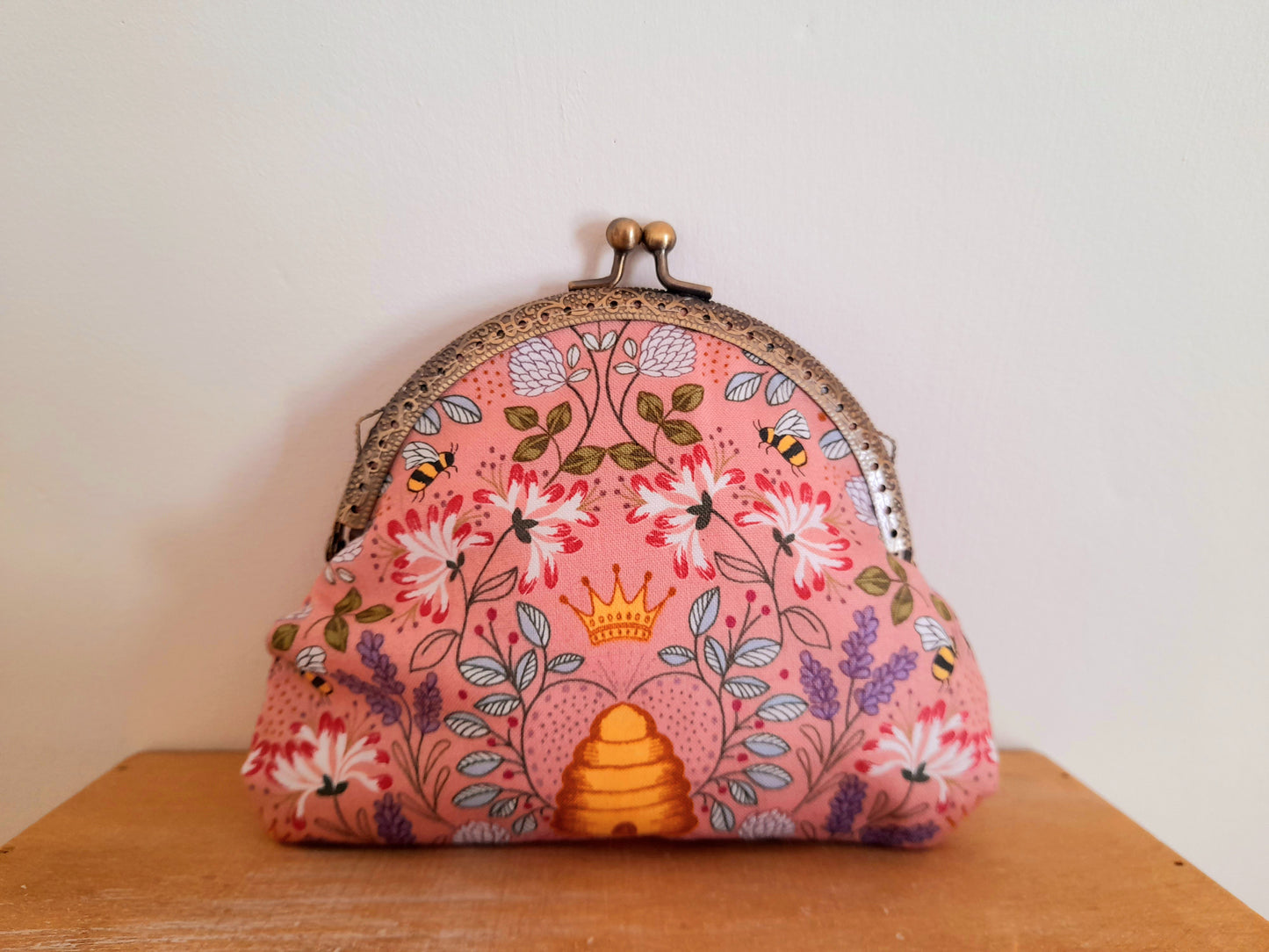 Pink Bumble Bee Hive Floral Real Lavender Clasp Wallet