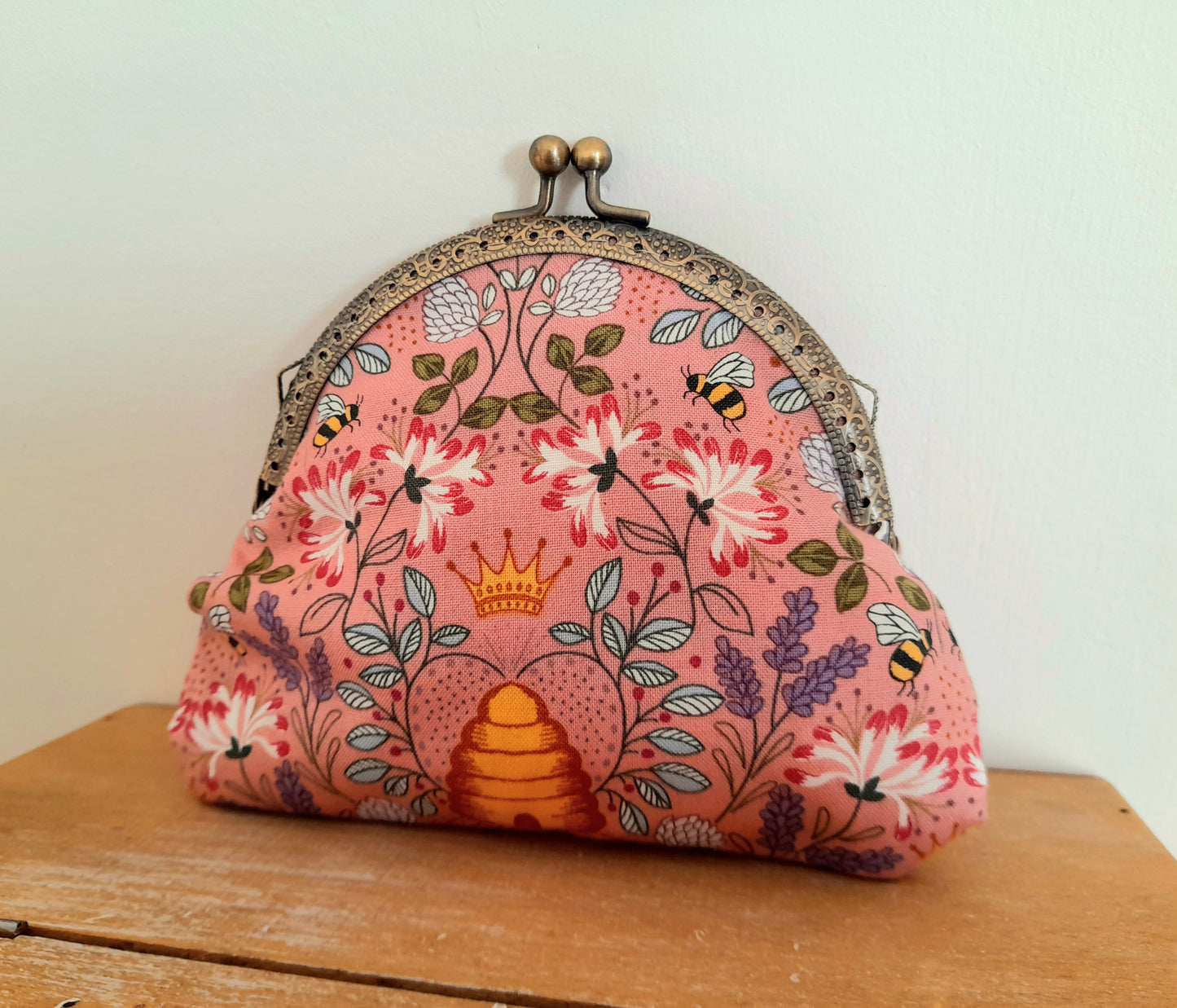 Pink Bumble Bee Hive Floral Real Lavender Clasp Wallet
