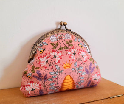 Pink Bumble Bee Hive Floral Real Lavender Clasp Wallet