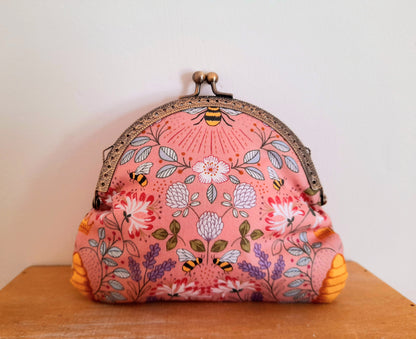 Pink Bumble Bee Hive Floral Real Lavender Clasp Wallet