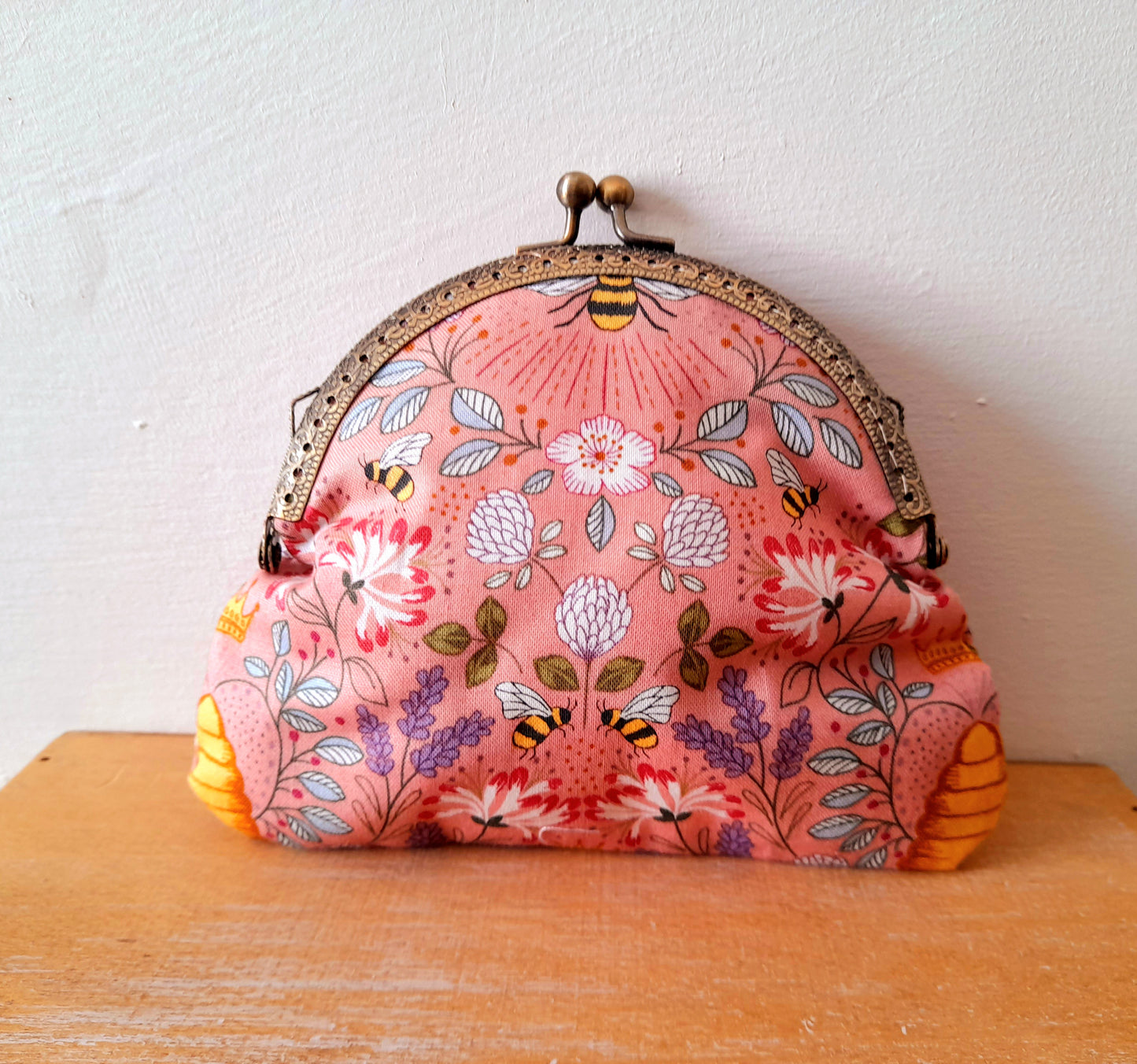 Pink Bumble Bee Hive Floral Real Lavender Clasp Wallet