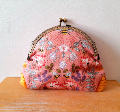 Pink Bumble Bee Hive Floral Real Lavender Clasp Wallet