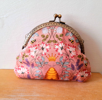 Pink Bumble Bee Hive Floral Real Lavender Clasp Wallet
