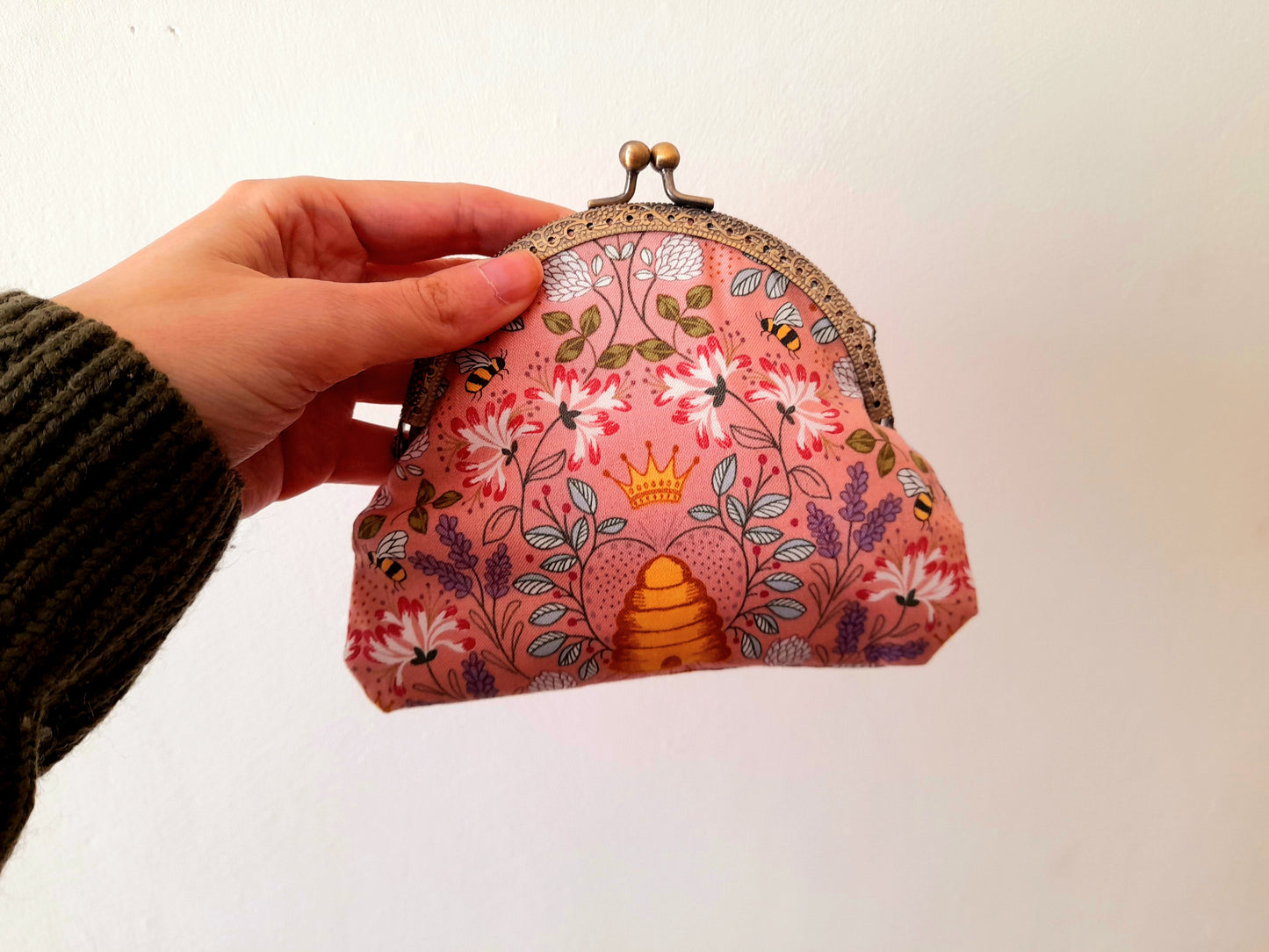 Pink Bumble Bee Hive Floral Real Lavender Clasp Wallet