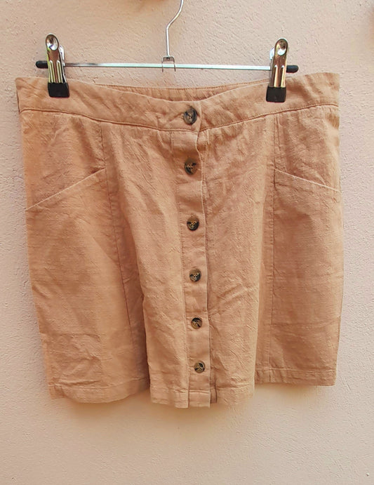 Vintage IJOAH Camel Beige Button Flared Mini Skirt
