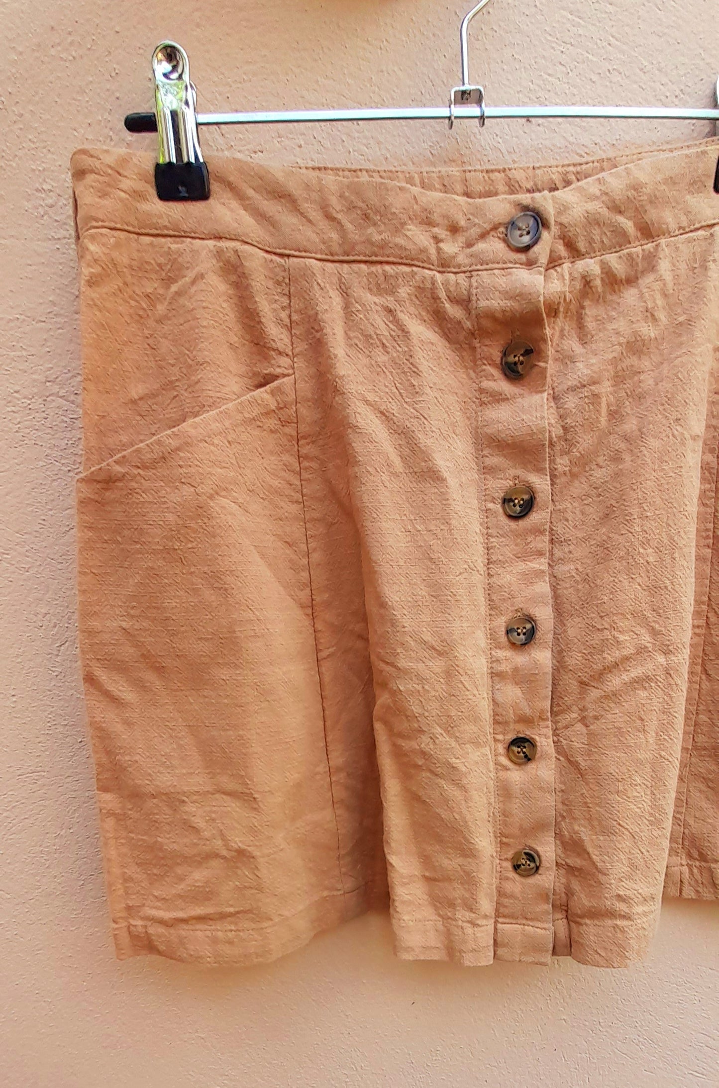 Vintage IJOAH Camel Beige Button Flared Mini Skirt