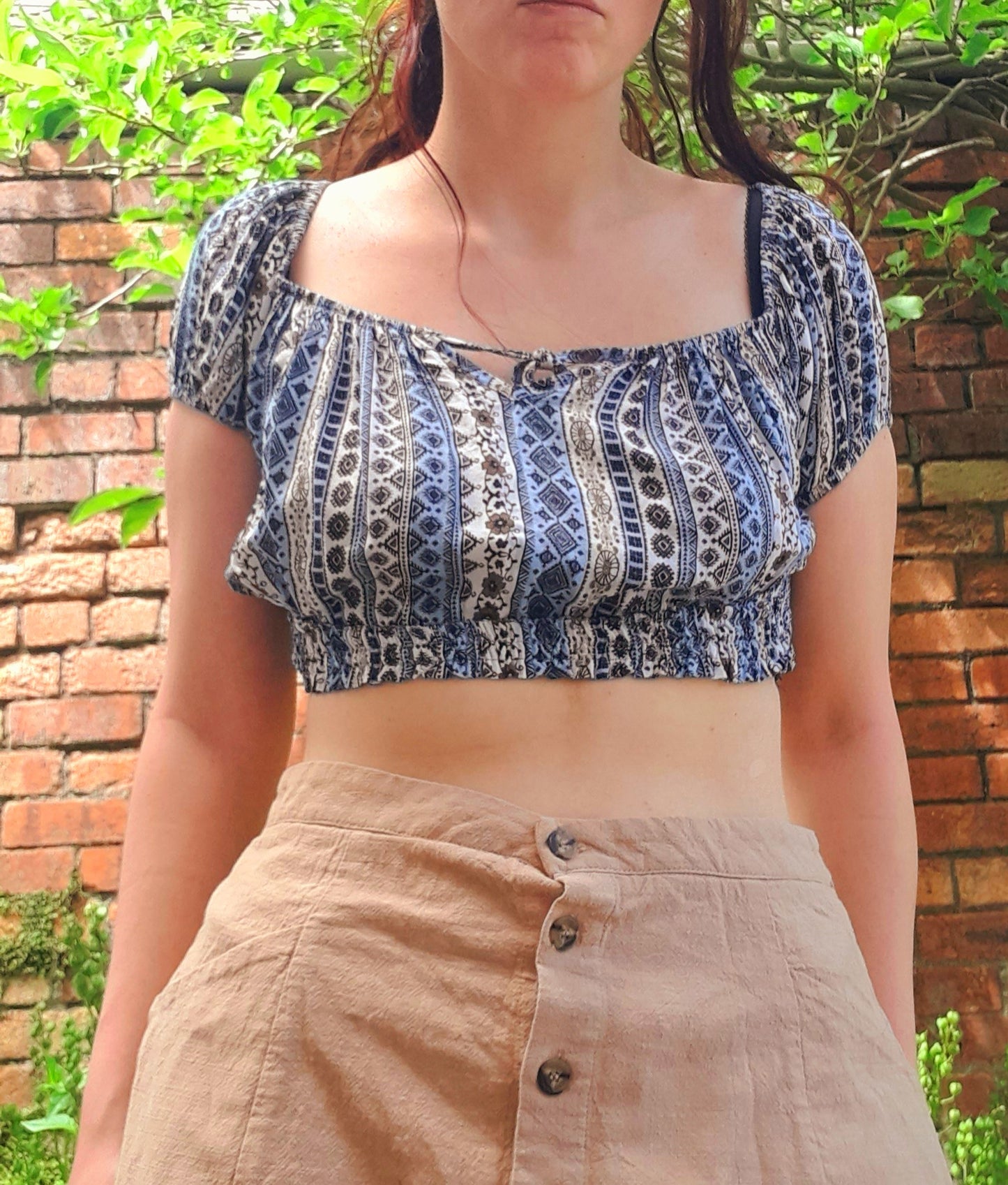 Vintage 70s Boho Daisy Flower Gypsy Cropped Blouse