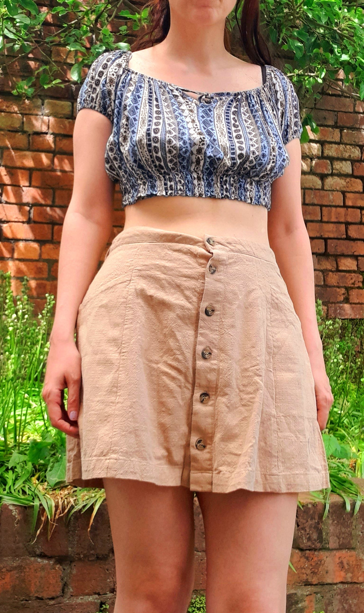 Vintage IJOAH Camel Beige Button Flared Mini Skirt