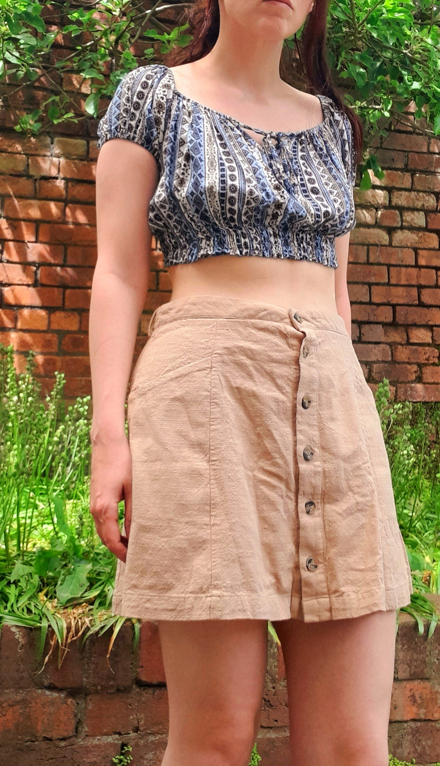 Vintage IJOAH Camel Beige Button Flared Mini Skirt