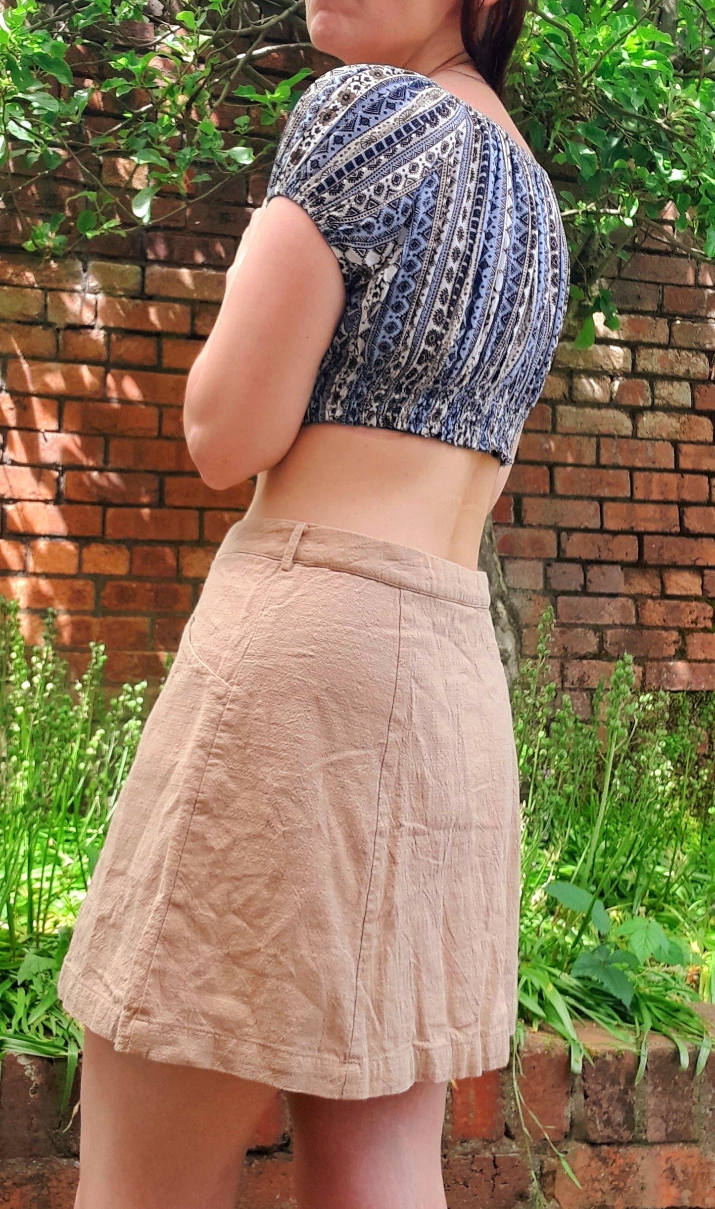 Vintage IJOAH Camel Beige Button Flared Mini Skirt