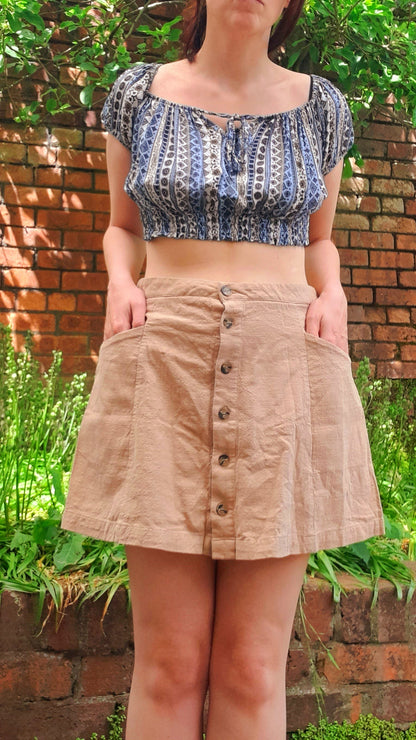 Vintage IJOAH Camel Beige Button Flared Mini Skirt