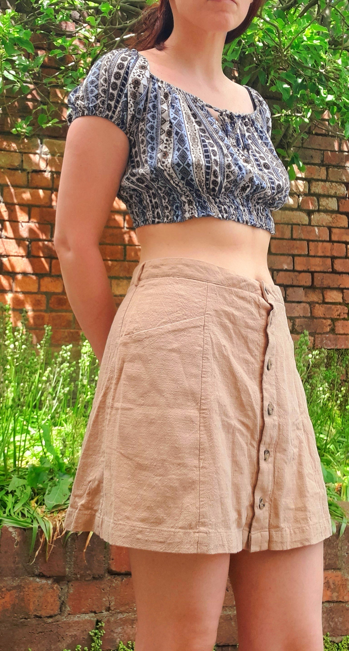 Vintage IJOAH Camel Beige Button Flared Mini Skirt