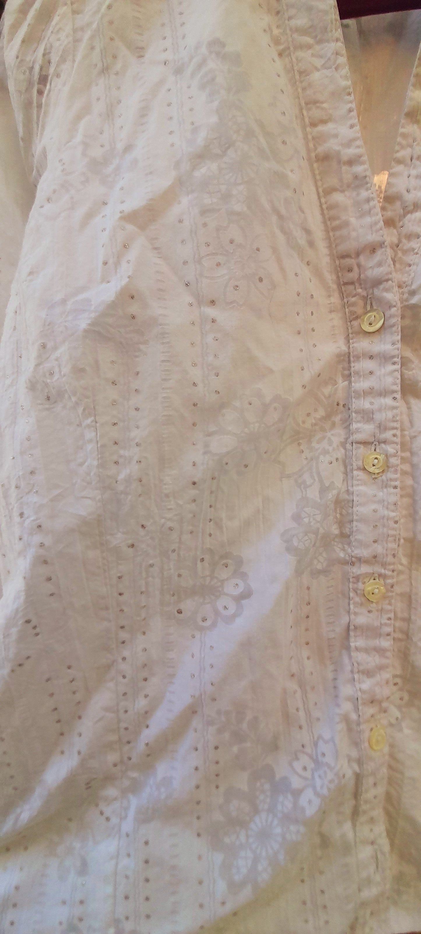 Vintage 90s White Flower Silver  Blouse