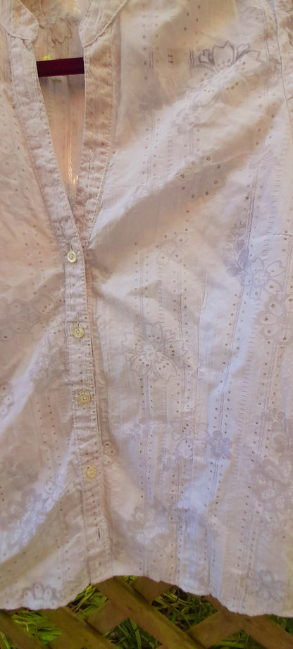 Vintage 90s White Flower Silver  Blouse