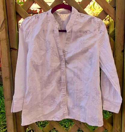 Vintage 90s White Flower Silver  Blouse