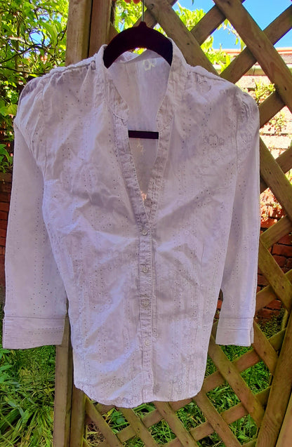 Vintage 90s White Flower Silver  Blouse