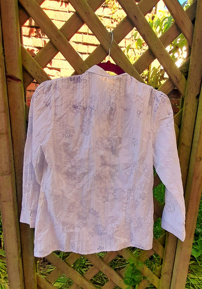 Vintage 90s White Flower Silver  Blouse