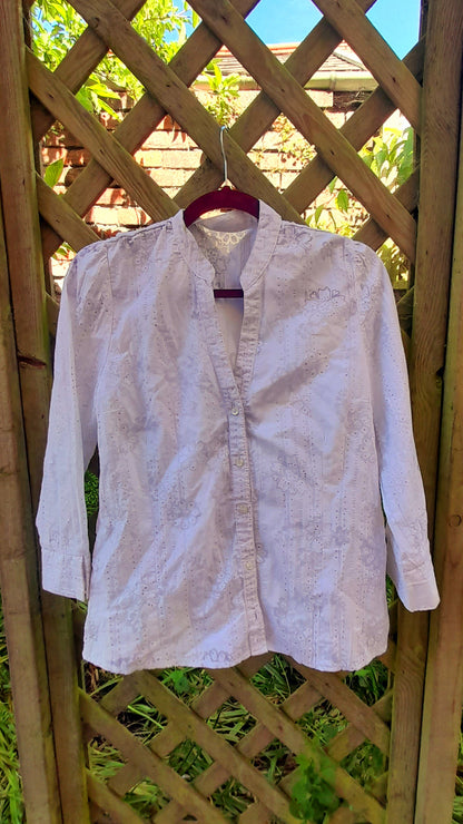 Vintage 90s White Flower Silver  Blouse