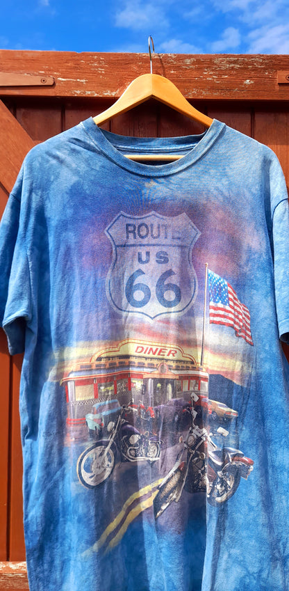 THE MOUNTAIN Vintage Light Blue Bleach Dye Route 66 Diner T-Shirt