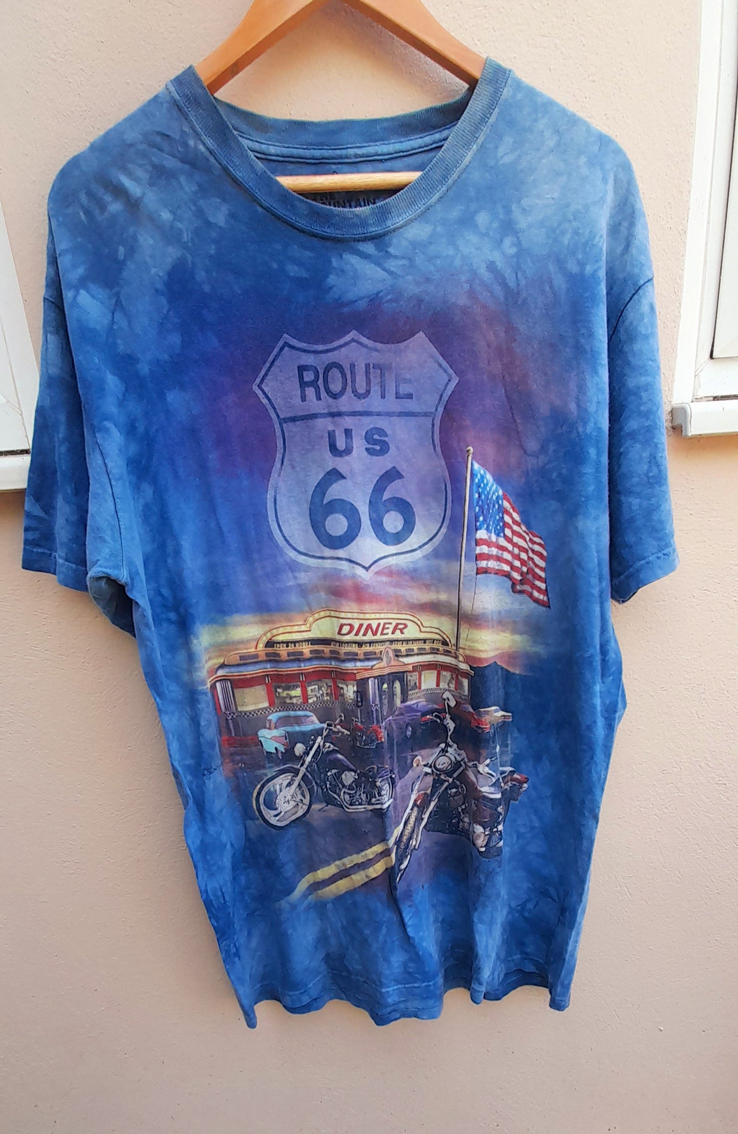 THE MOUNTAIN Vintage Light Blue Bleach Dye Route 66 Diner T-Shirt
