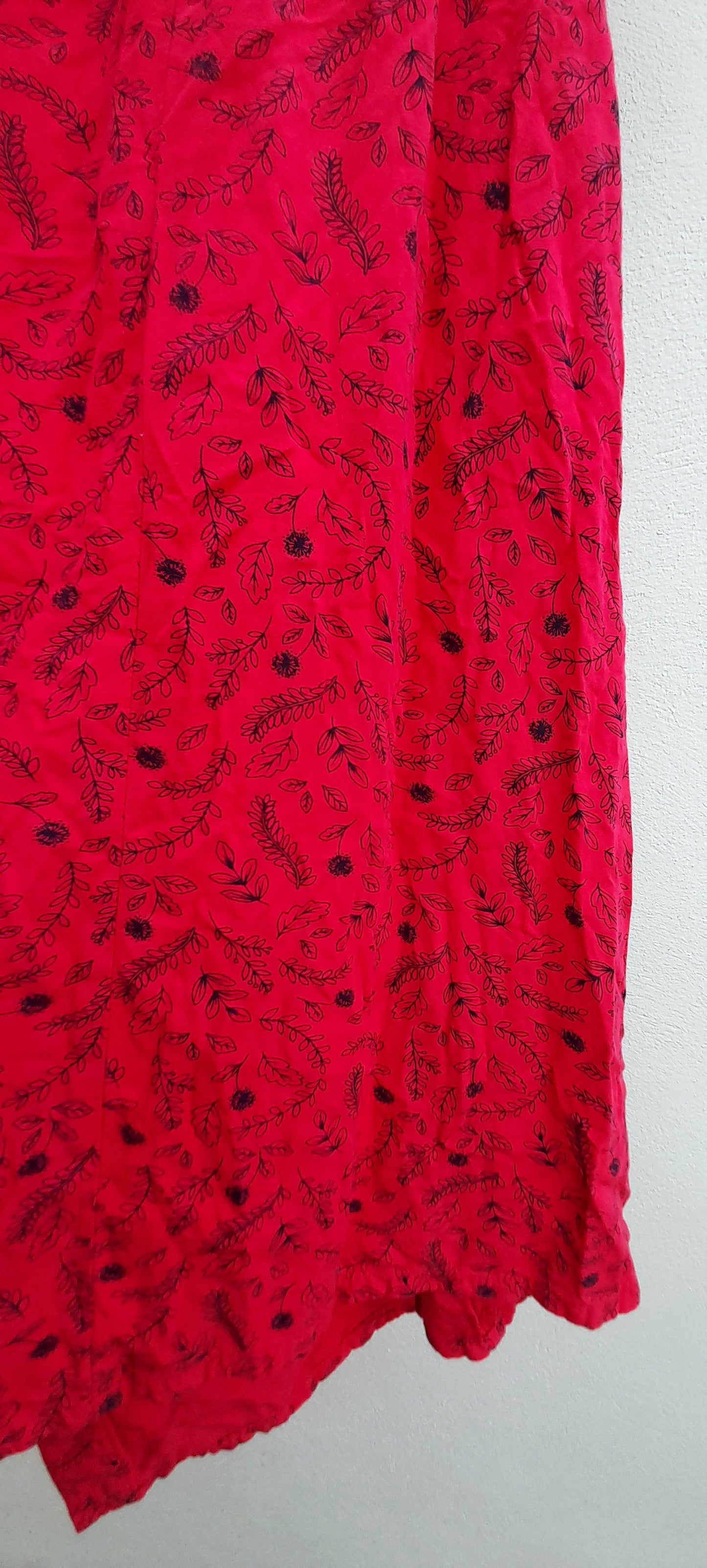 Vintage Red & Black Floral Button Frill Dress