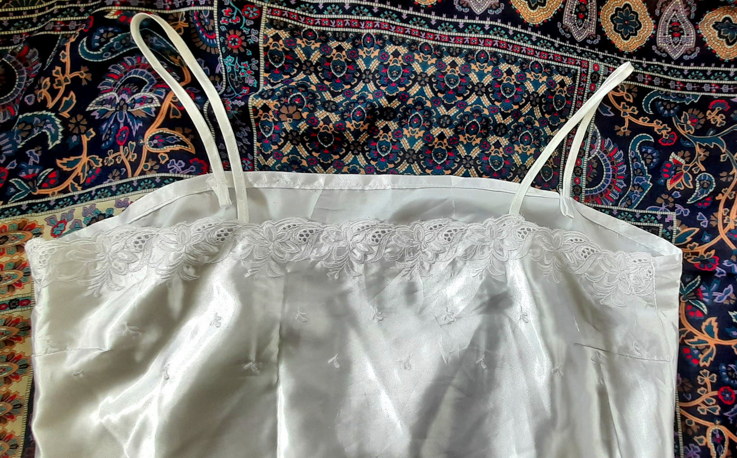 Vintage 70s White Satin Embroidered Camisole