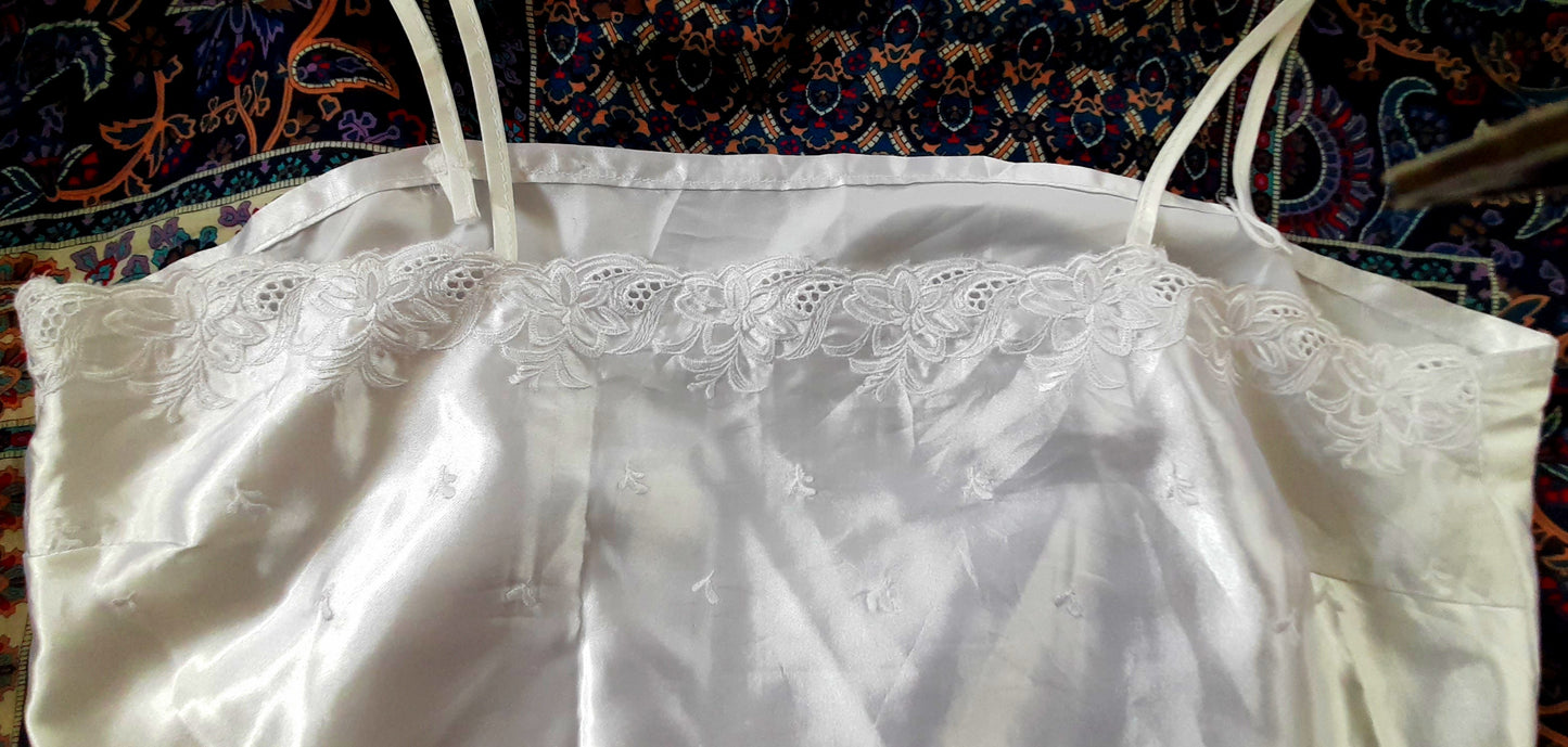 Vintage 70s White Satin Embroidered Camisole