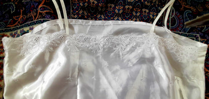 Vintage 70s White Satin Embroidered Camisole