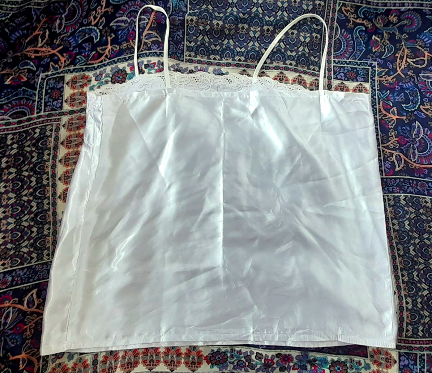 Vintage 70s White Satin Embroidered Camisole