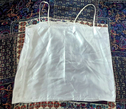 Vintage 70s White Satin Embroidered Camisole