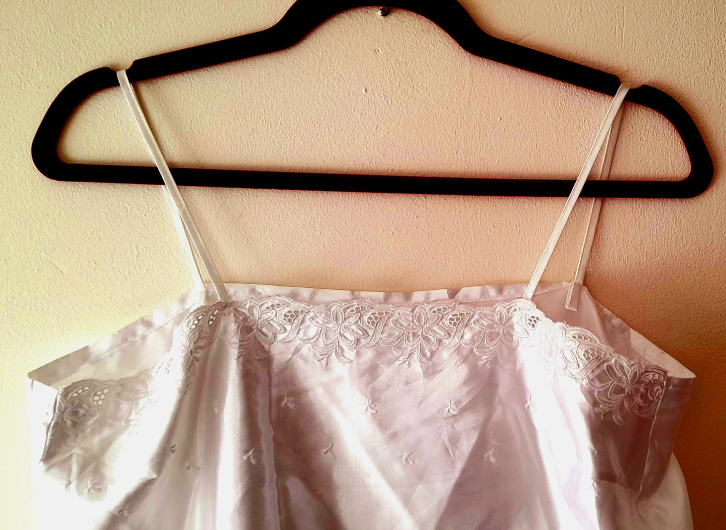 Vintage 70s White Satin Embroidered Camisole