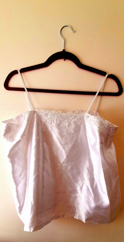 Vintage 70s White Satin Embroidered Camisole