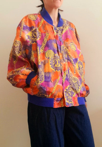 Vintage Orange Ethnic Print Waterproof Ribbed Jacket