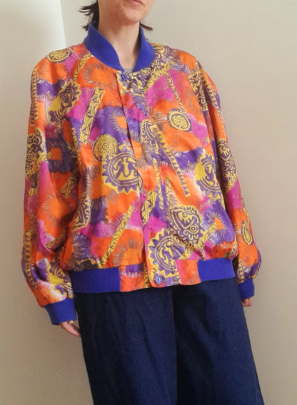 Vintage Orange Ethnic Print Waterproof Ribbed Jacket