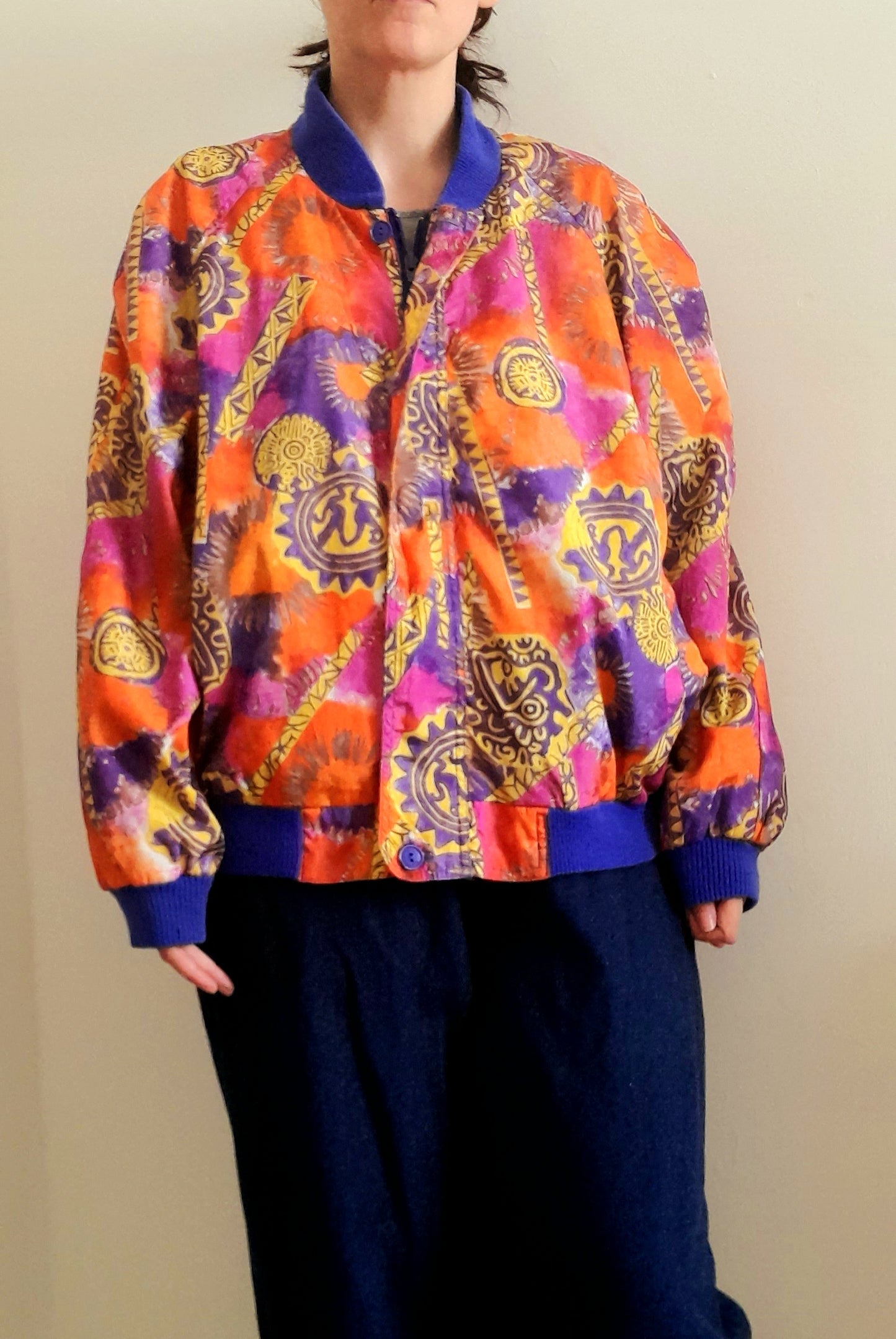Vintage Orange Ethnic Print Waterproof Ribbed Jacket