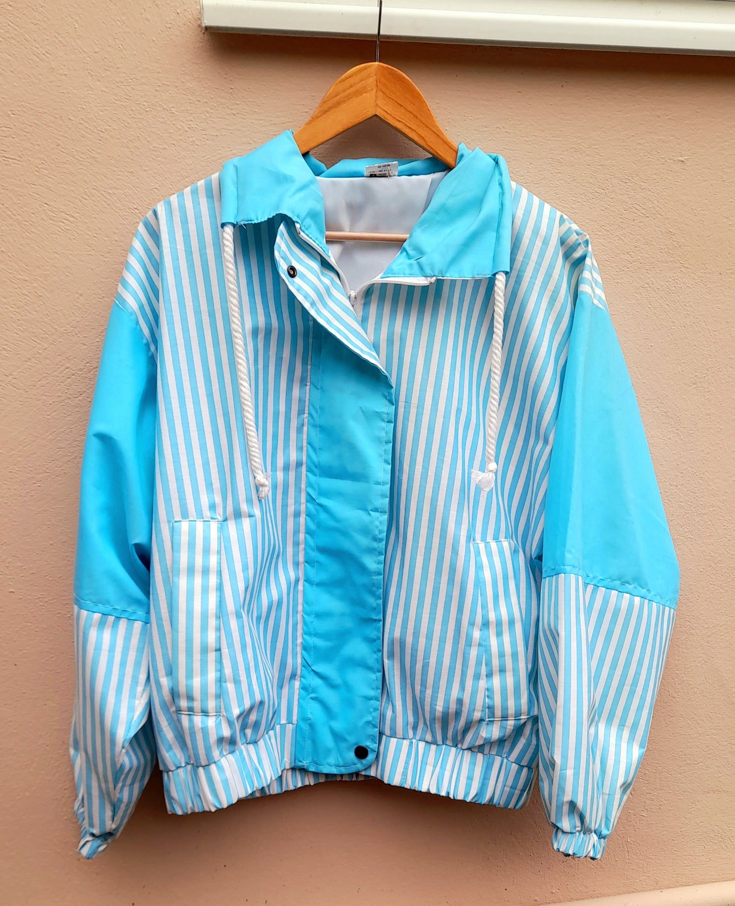 Vintage 80s Blue & White Stripe Polycotton Lightweight Jacket