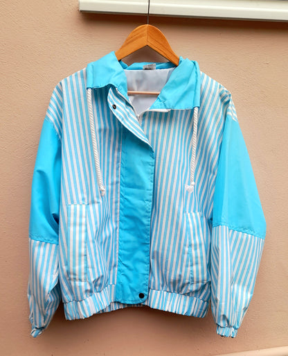 Vintage 80s Blue & White Stripe Polycotton Lightweight Jacket